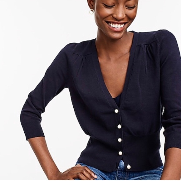 Fitted Cardigan Sweater Pearl Buttons 